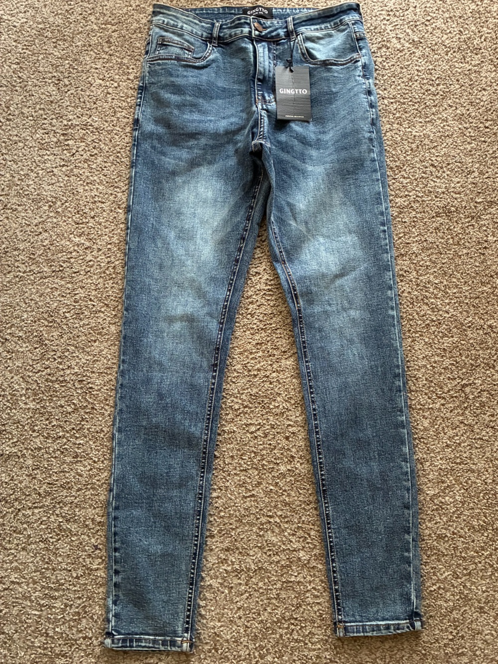 Gingtto Mens Skinny Fit Stretch Jeans Medium Wash Blue 32x32 NWT